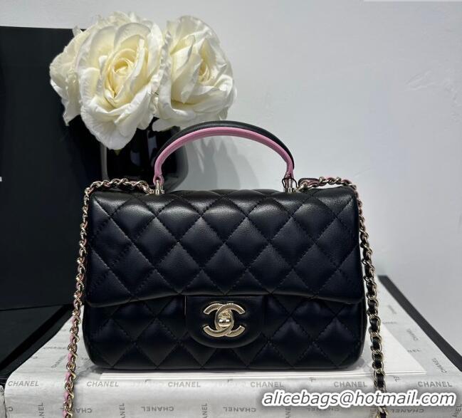 Good Product Chanel Coco Bicolor Lambskin Mini Flap Bag with Top Handle AS2431 Black/Pink 2025