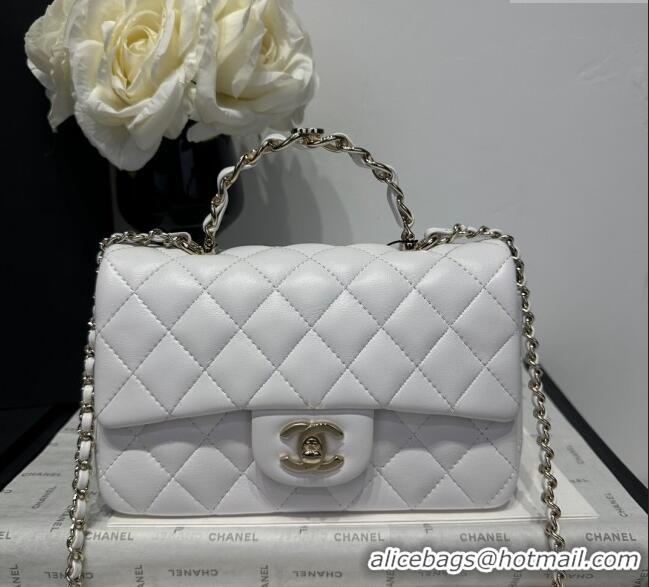 Best Price Chanel Coco Lambskin Mini Flap Bag with Chain Top Handle AS2431 White 2025