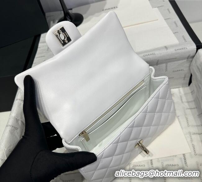 Best Price Chanel Coco Lambskin Mini Flap Bag with Chain Top Handle AS2431 White 2025