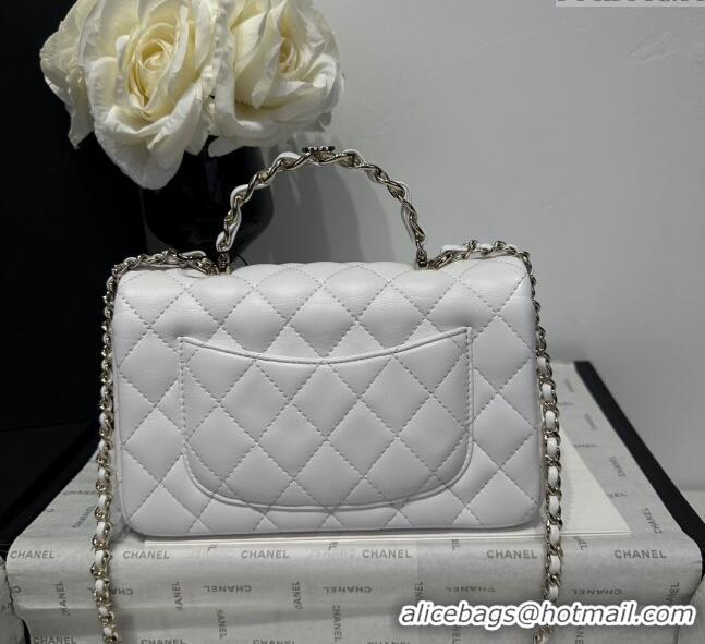 Best Price Chanel Coco Lambskin Mini Flap Bag with Chain Top Handle AS2431 White 2025