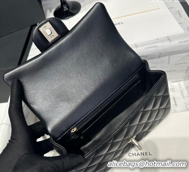 Well Crafted Chanel Coco Lambskin Mini Flap Bag with Chain Top Handle AS2431 Black 2025