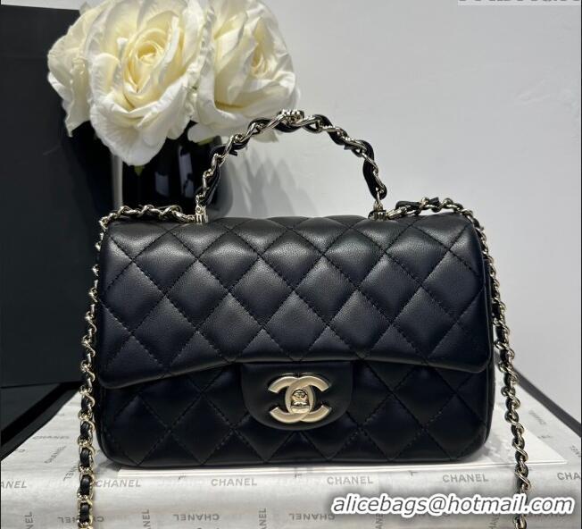 Well Crafted Chanel Coco Lambskin Mini Flap Bag with Chain Top Handle AS2431 Black 2025