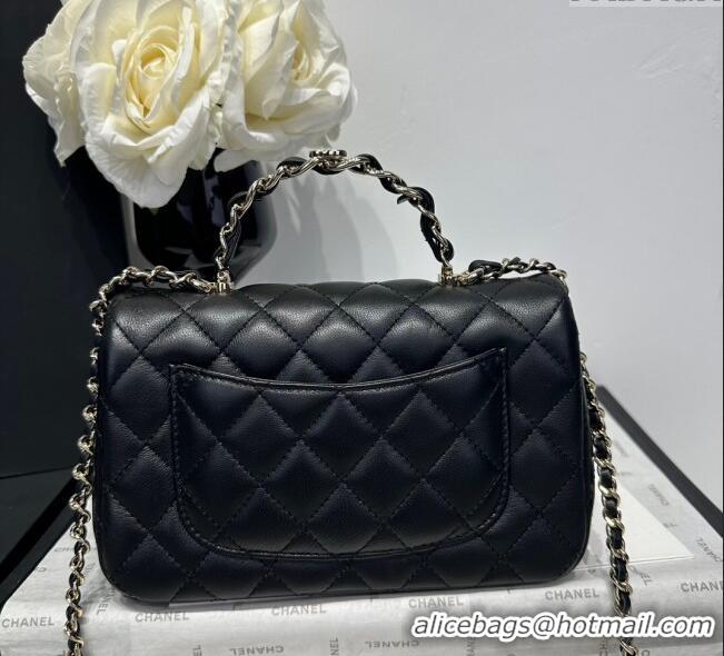 Well Crafted Chanel Coco Lambskin Mini Flap Bag with Chain Top Handle AS2431 Black 2025