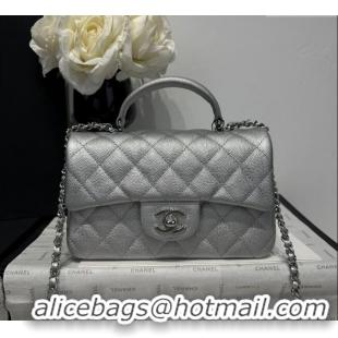 Top Design Chanel Coco Grained Calfskin Mini Flap Bag with Chain Top Handle AS2431 Silver 2025