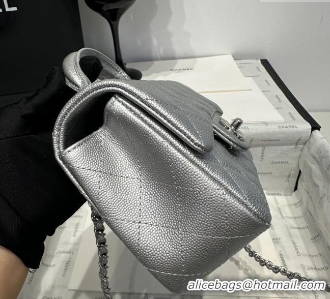 Top Design Chanel Coco Grained Calfskin Mini Flap Bag with Chain Top Handle AS2431 Silver 2025