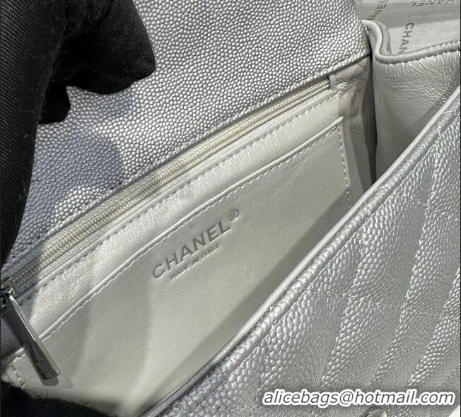 Top Design Chanel Coco Grained Calfskin Mini Flap Bag with Chain Top Handle AS2431 Silver 2025