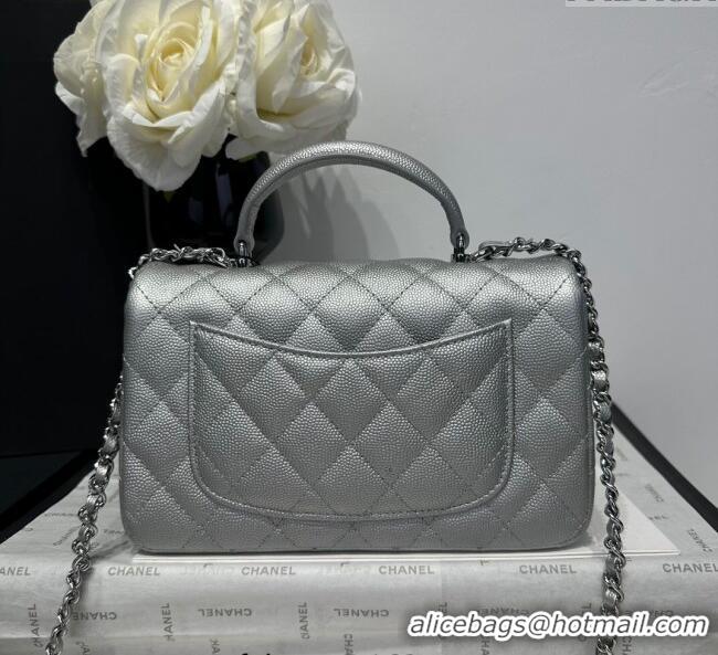 Top Design Chanel Coco Grained Calfskin Mini Flap Bag with Chain Top Handle AS2431 Silver 2025