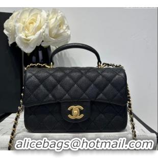 Famous Brand Chanel Coco Grained Calfskin Mini Flap Bag with Chain Top Handle AS2431 Black 2025