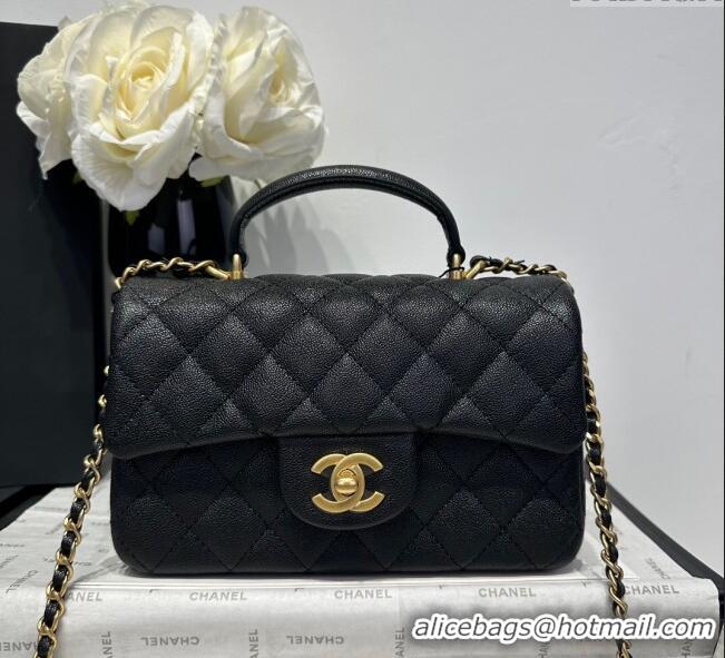 Famous Brand Chanel Coco Grained Calfskin Mini Flap Bag with Chain Top Handle AS2431 Black 2025