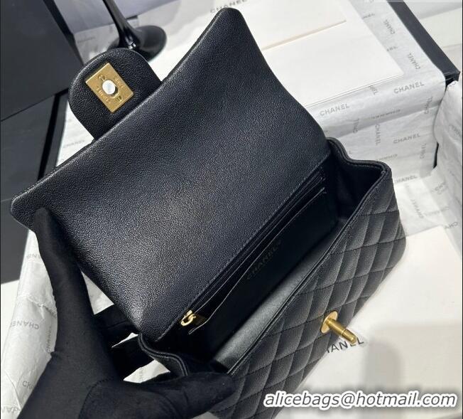 Famous Brand Chanel Coco Grained Calfskin Mini Flap Bag with Chain Top Handle AS2431 Black 2025