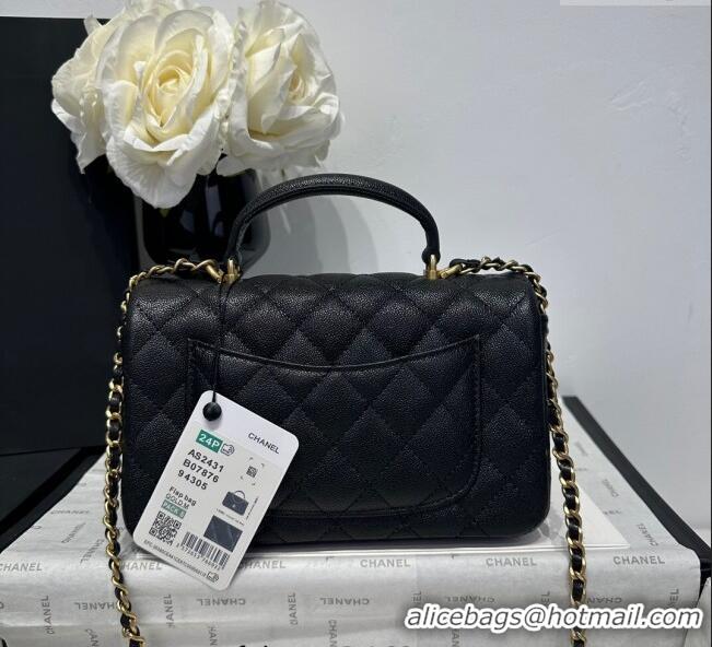 Famous Brand Chanel Coco Grained Calfskin Mini Flap Bag with Chain Top Handle AS2431 Black 2025