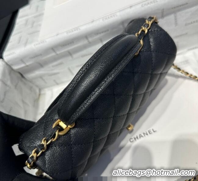 Famous Brand Chanel Coco Grained Calfskin Mini Flap Bag with Chain Top Handle AS2431 Black 2025