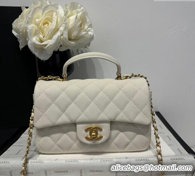 Cheap Price Chanel Coco Grained Calfskin Mini Flap Bag with Chain Top Handle AS2431 White 2025