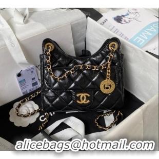 Low Cost Chanel Shiny Crumpled Calfskin Small Hobo Bag AS4323 Black 2025