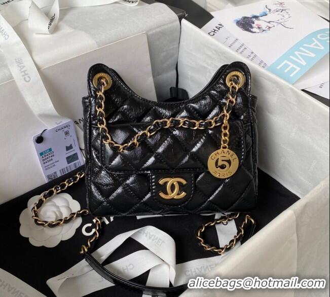 Low Cost Chanel Shiny Crumpled Calfskin Small Hobo Bag AS4323 Black 2025