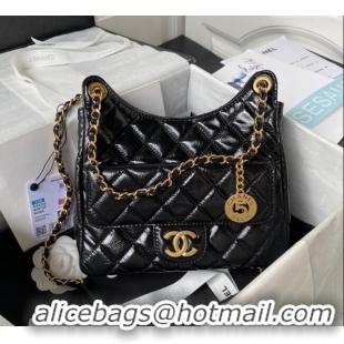 Top Grade Chanel Shiny Crumpled Calfskin Hobo Bag AS4322 Black 2025