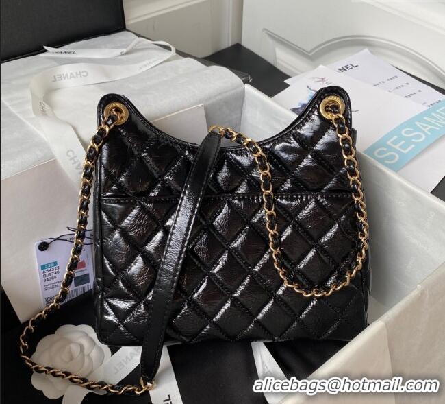 Top Grade Chanel Shiny Crumpled Calfskin Hobo Bag AS4322 Black 2025