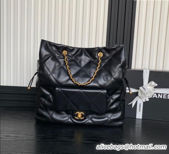 Traditional Specials Chanel Shiny Lambskin Shopping Bag AS5315 Black 2025