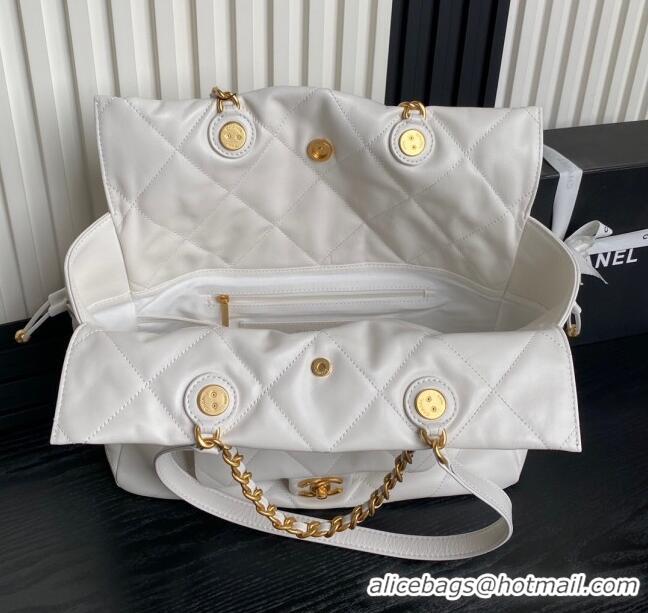 Big Discount Chanel Shiny Lambskin Shopping Bag AS5315 White 2025