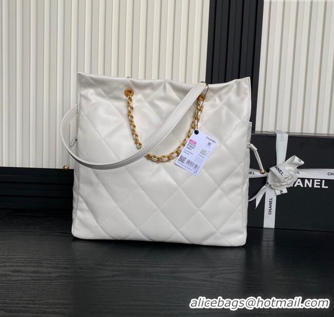 Big Discount Chanel Shiny Lambskin Shopping Bag AS5315 White 2025