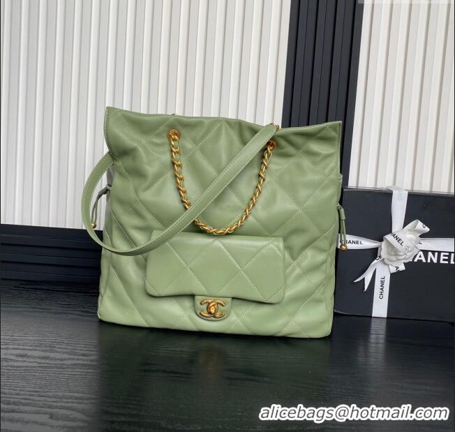 Big Discount Chanel Shiny Lambskin Shopping Bag AS5315 Light Green 2025