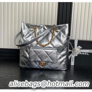 Well Crafted Chanel Shiny Lambskin Shopping Bag AS5315 Silver-Tone 2025