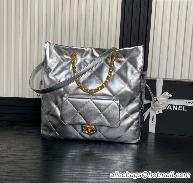 Well Crafted Chanel Shiny Lambskin Shopping Bag AS5315 Silver-Tone 2025