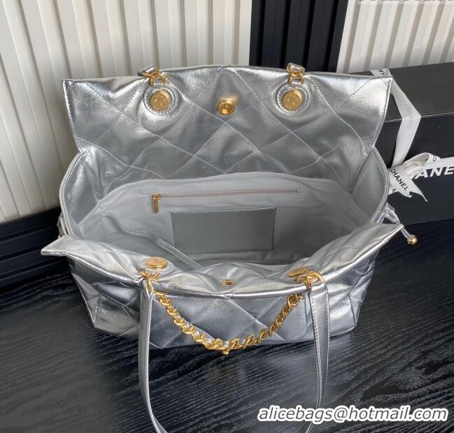 Well Crafted Chanel Shiny Lambskin Shopping Bag AS5315 Silver-Tone 2025