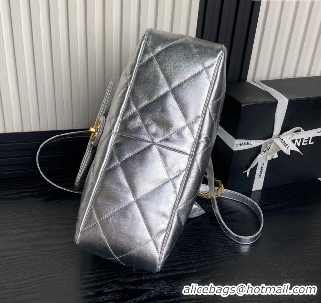 Well Crafted Chanel Shiny Lambskin Shopping Bag AS5315 Silver-Tone 2025