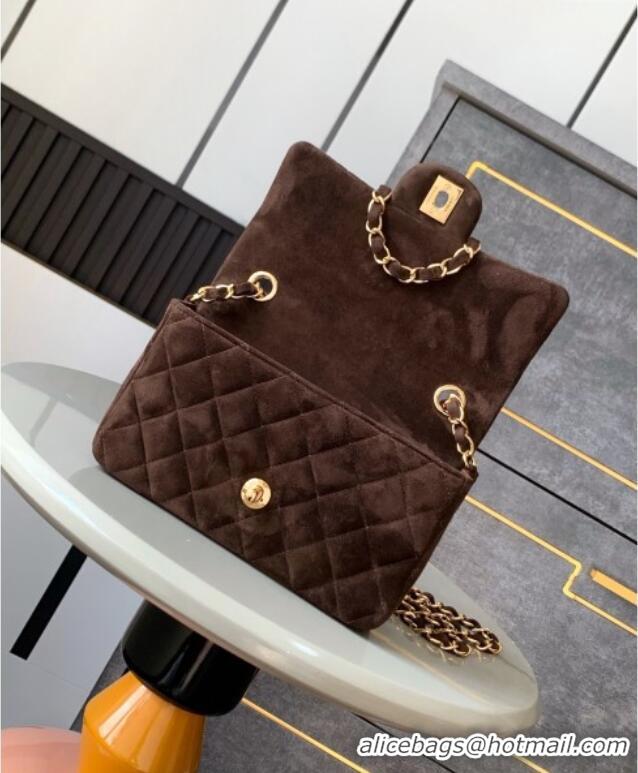 Best Quality Chanel Suede Classic Mini Flap Bag A69900 Dark Coffee 2025