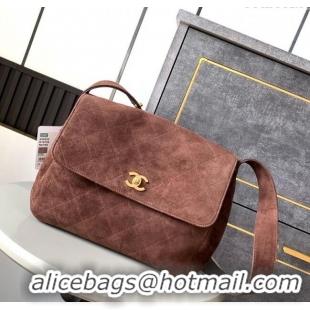 Well Crafted Chanel Vintage Suede Flap Bag with Wide Strap A99935 Dark Coffee 2025