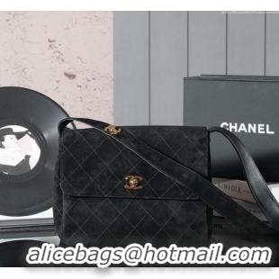 Buy Fashionable Chanel Vintage Suede Flap Bag with Wide Strap A99935 Black 2025