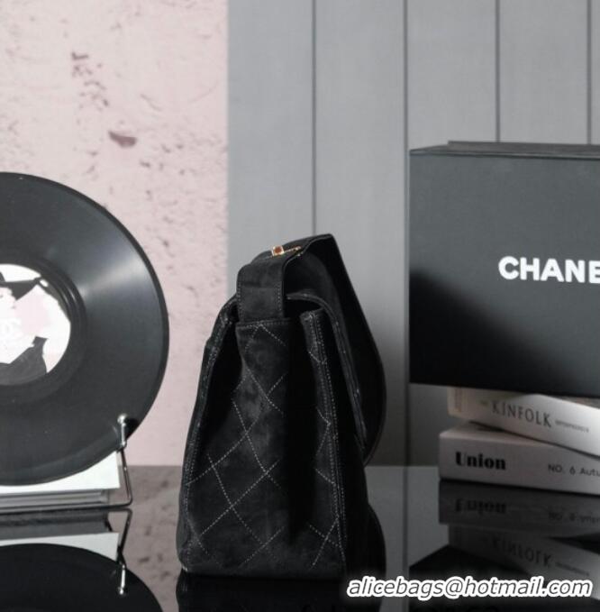 Buy Fashionable Chanel Vintage Suede Flap Bag with Wide Strap A99935 Black 2025