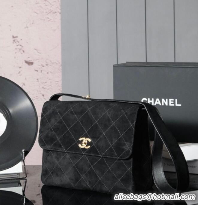 Buy Fashionable Chanel Vintage Suede Flap Bag with Wide Strap A99935 Black 2025