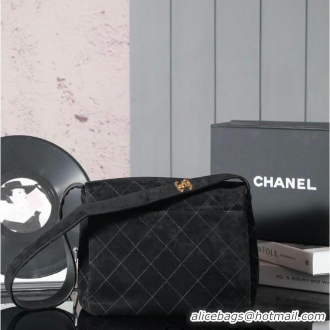 Buy Fashionable Chanel Vintage Suede Flap Bag with Wide Strap A99935 Black 2025