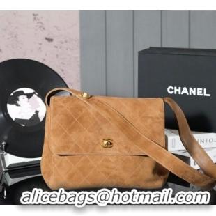 Unique Style Chanel Vintage Suede Flap Bag with Wide Strap A99935 Brown 2025