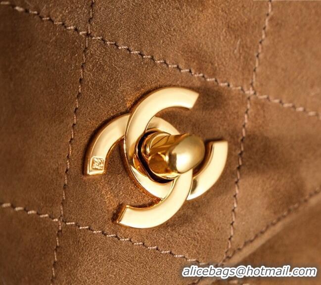 Unique Style Chanel Vintage Suede Flap Bag with Wide Strap A99935 Brown 2025