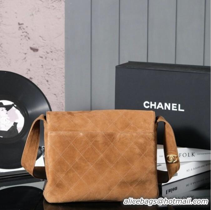 Unique Style Chanel Vintage Suede Flap Bag with Wide Strap A99935 Brown 2025