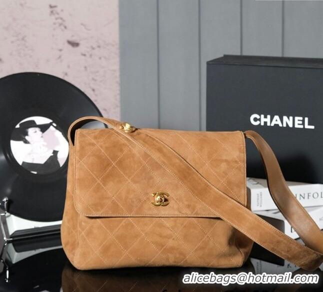 Unique Style Chanel Vintage Suede Flap Bag with Wide Strap A99935 Brown 2025