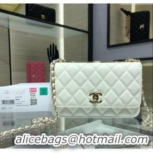 Best Quality Chanel Lambskin Wallet On Chain WOC with Metal-Tone Band A84456 White 2025