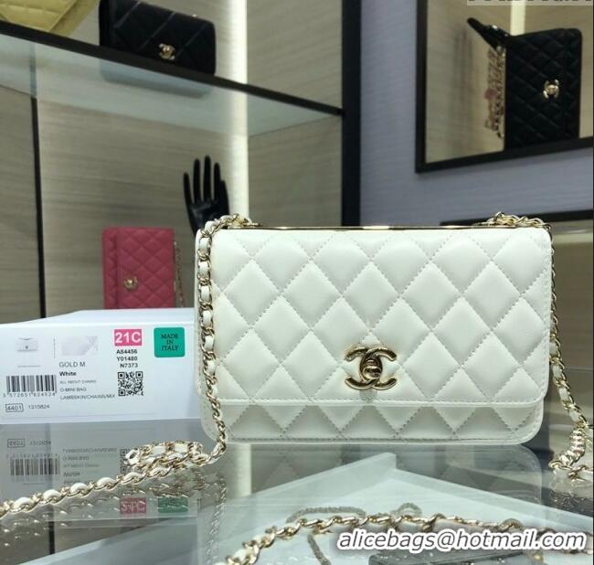 Best Quality Chanel Lambskin Wallet On Chain WOC with Metal-Tone Band A84456 White 2025