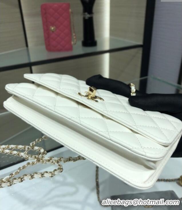 Best Quality Chanel Lambskin Wallet On Chain WOC with Metal-Tone Band A84456 White 2025