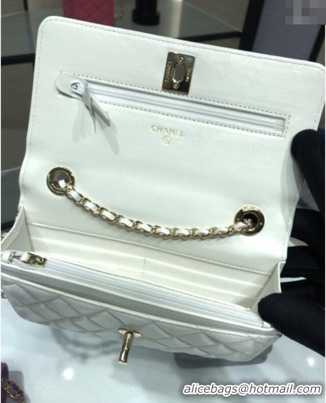 Best Quality Chanel Lambskin Wallet On Chain WOC with Metal-Tone Band A84456 White 2025