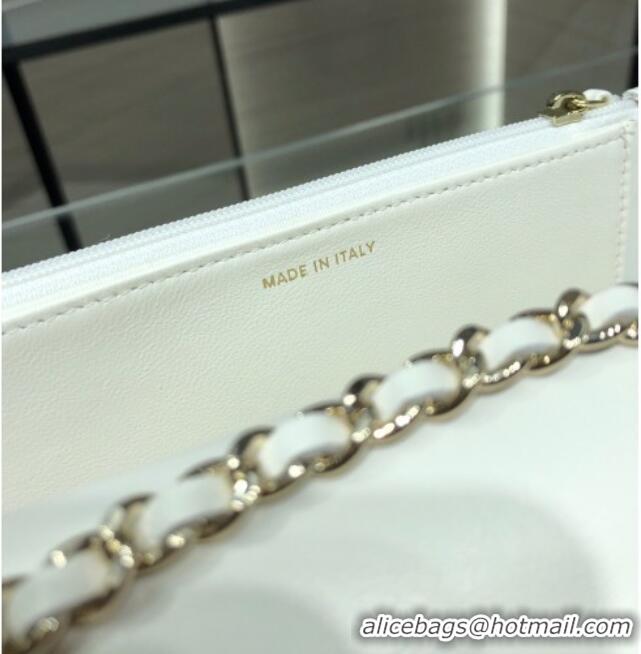 Best Quality Chanel Lambskin Wallet On Chain WOC with Metal-Tone Band A84456 White 2025