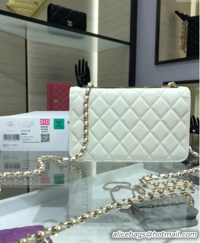 Best Quality Chanel Lambskin Wallet On Chain WOC with Metal-Tone Band A84456 White 2025