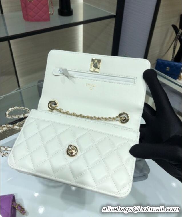 Best Quality Chanel Lambskin Wallet On Chain WOC with Metal-Tone Band A84456 White 2025