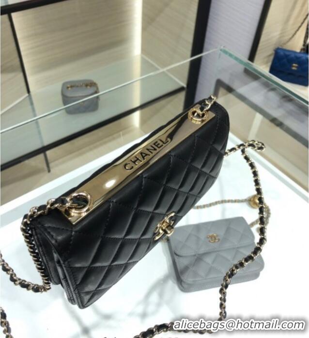 Free Shipping Chanel Lambskin Wallet On Chain WOC with Metal-Tone Band A84456 Black 2025