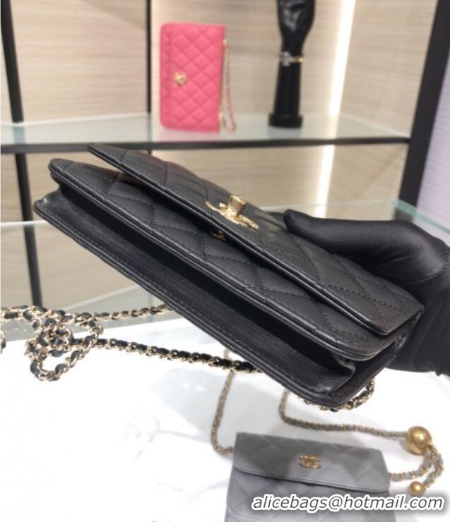 Free Shipping Chanel Lambskin Wallet On Chain WOC with Metal-Tone Band A84456 Black 2025