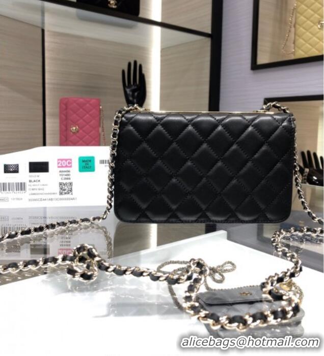 Free Shipping Chanel Lambskin Wallet On Chain WOC with Metal-Tone Band A84456 Black 2025