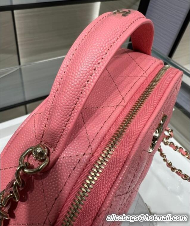 Top Grade Chanel Grained Calfskin Clutch with Chain and Top Handle AP4438 Pink 2025